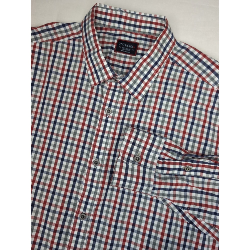 UNTUCKit Men's XXL long-sleeve button-down red white blue plaid check Cotton‎